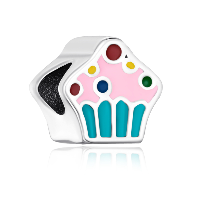 Намистина шарм зі срібла з кольоровою емаллю Капкейк G2617-P/12/1696