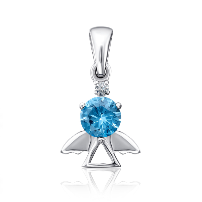 Срібна підвіска «Янгол» з фіанітами. Артикул 35276/12/1/3081