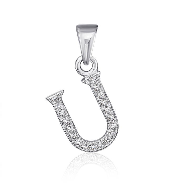 Срібна підвіска літера «U» з фіанітами. Артикул P4598-U-P/12/1