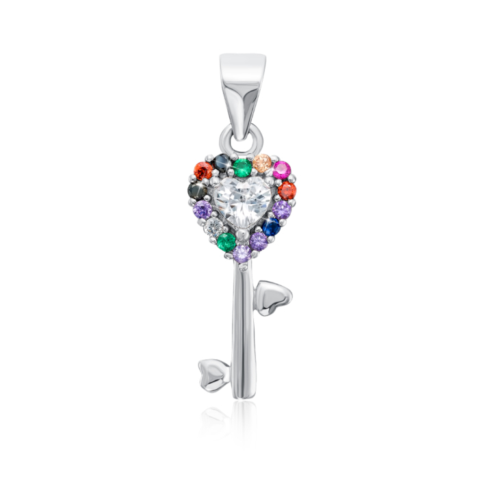 Срібна підвіска «Ключ» з фіанітами. Артикул 1PE46140-P/12/1550