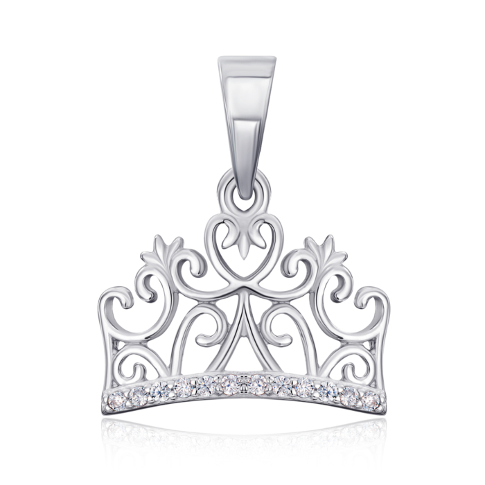Срібна підвіска «Корона» з фіанітами. Артикул 35620/12/1/1