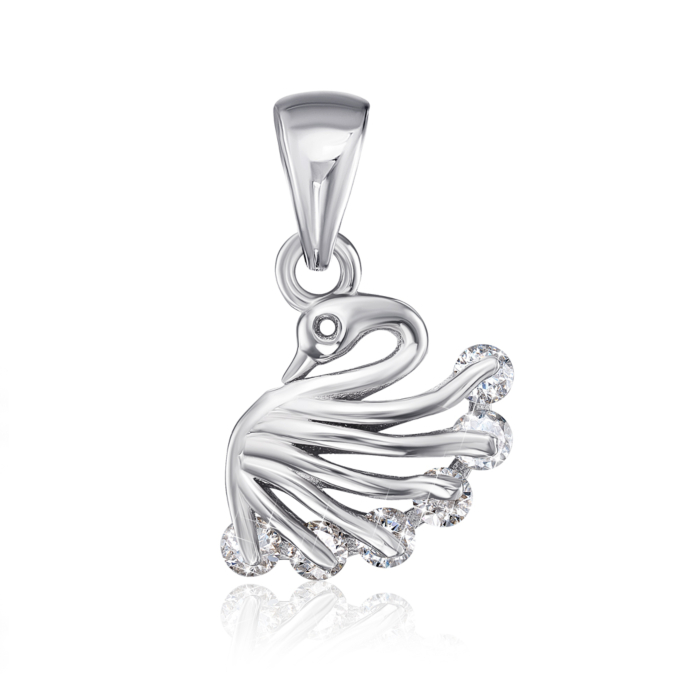 Срібна підвіска «Лебідь» з фіанітами. Артикул 1PE66466-P/12/1