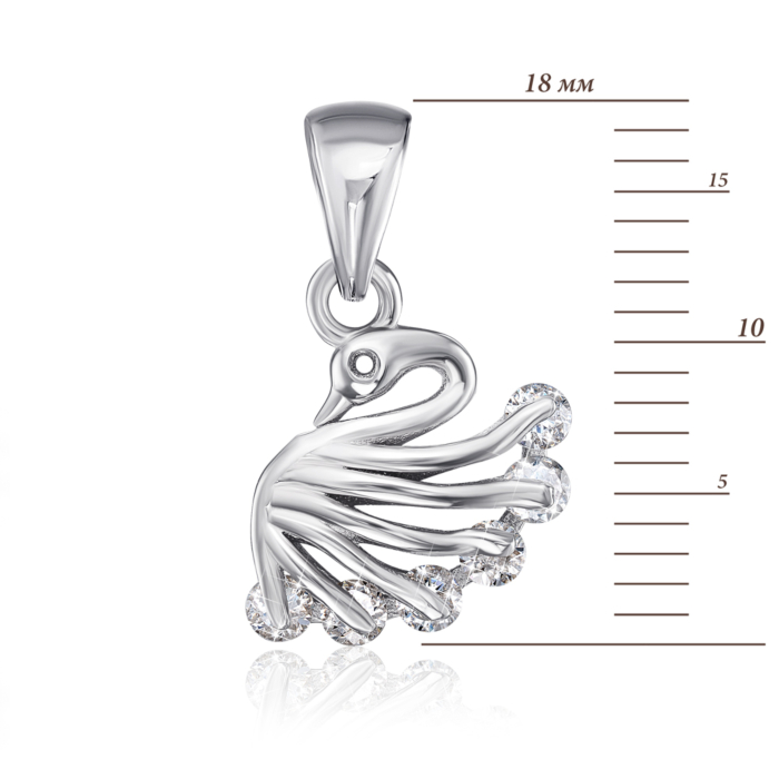 Срібна підвіска «Лебідь» з фіанітами. Артикул 1PE66466-P/12/1
