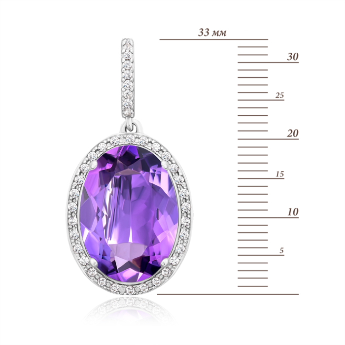 Срібна підвіска з аметистом і фіанітами. Артикул 3681р-AMT