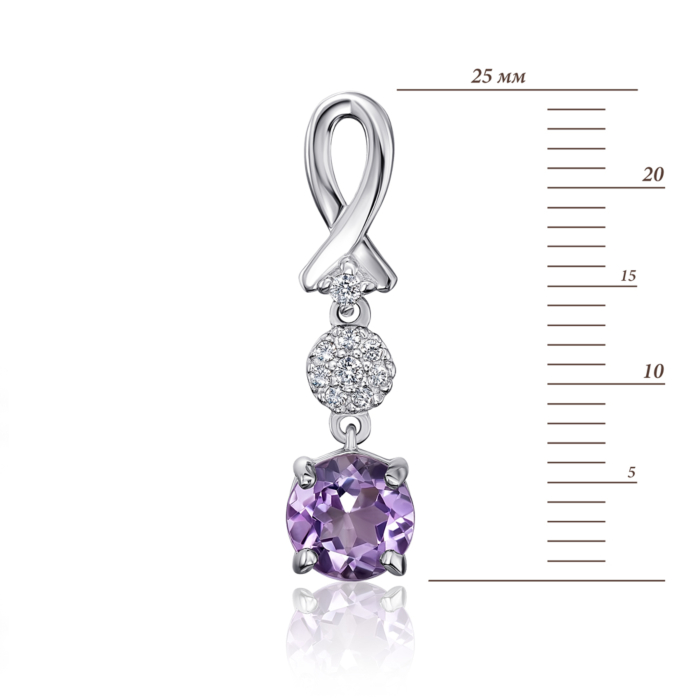 Срібна підвіска з аметистом і фіанітами. Артикул OP840-P/12/5518