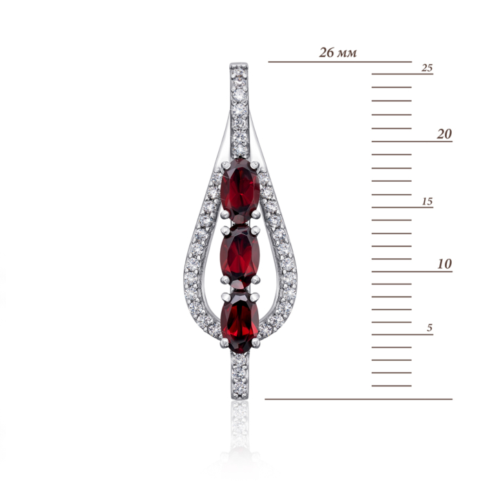 Срібна підвіска з гранатом і фіанітами. Артикул 3841р-GAR