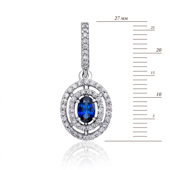 Срібна підвіска з сапфіром і фіанітами. Артикул 3627р-HSPH