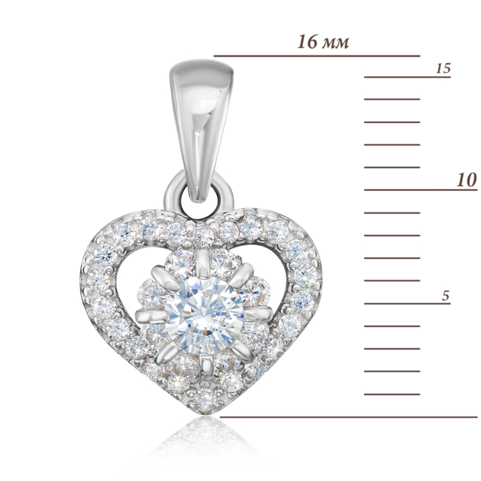 Срібна підвіска «Серце» з фіанітами. Артикул 1PE45613-P/12/1