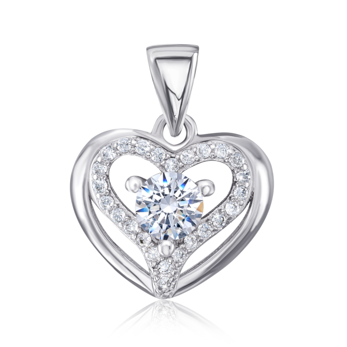 Срібна підвіска «Серце» з фіанітами. Артикул 1PE45849-P/12/1