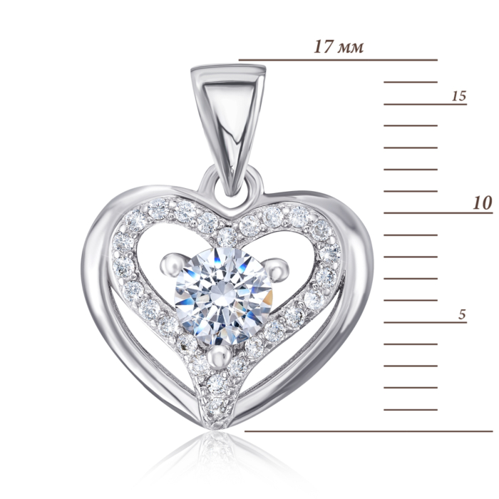 Срібна підвіска «Серце» з фіанітами. Артикул 1PE45849-P/12/1