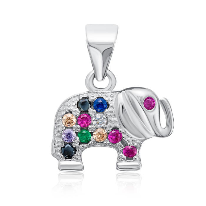Срібна підвіска «Слон» з фіанітами. Артикул 2P21401-P/12/1550