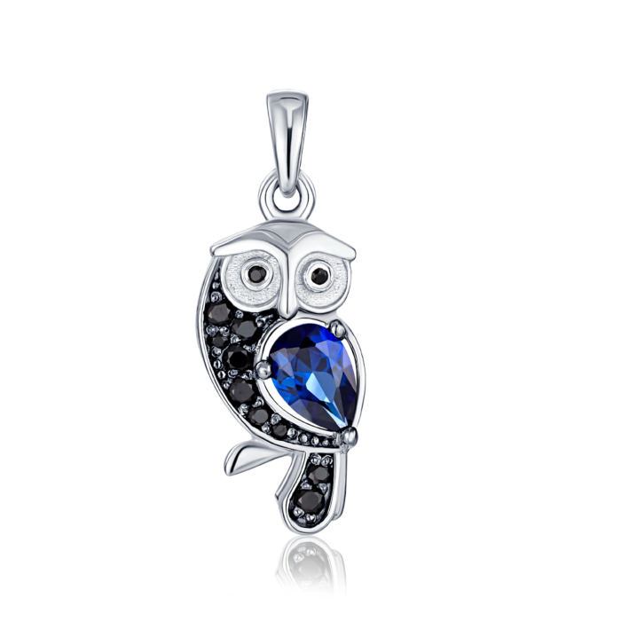 Серебряная подвеска «Сова» с сапфиром. Артикул 35724/12/1/4086