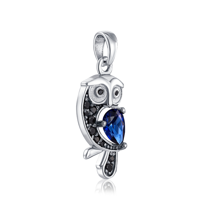 Серебряная подвеска «Сова» с сапфиром. Артикул 35724/12/1/4086