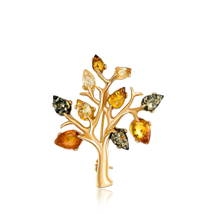 Серебряная позолоченная брошь с янтарем. Артикул AuP192M BR-SH/20/2787