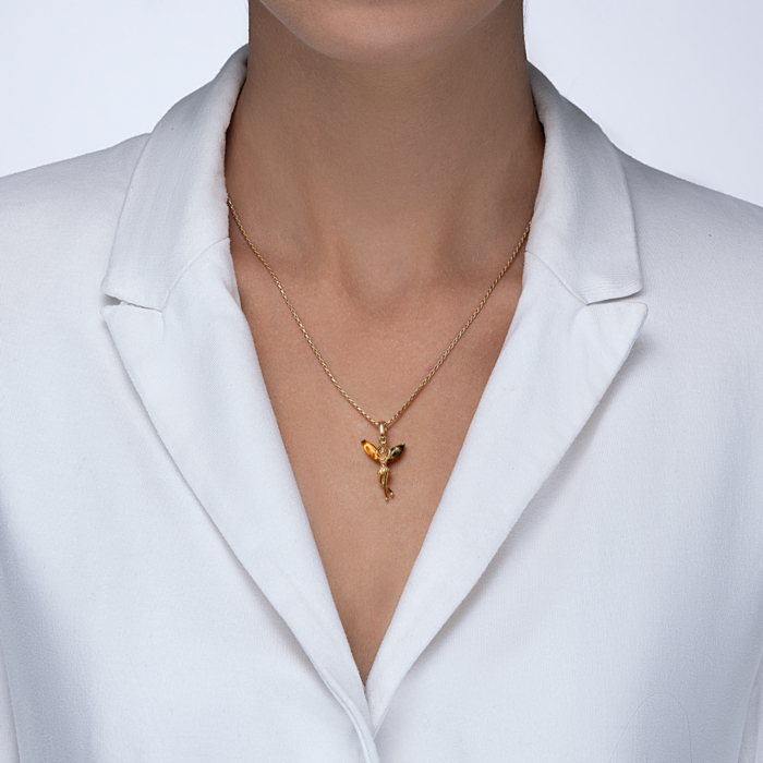 Срібна позолочена підвіска з бурштином. Артикул AuP529M-P/20/2787