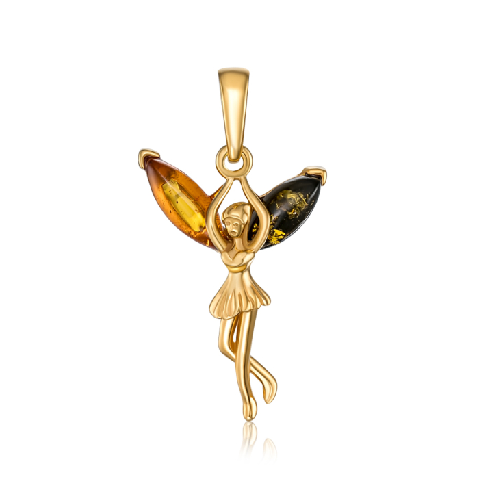 Срібна позолочена підвіска з бурштином. Артикул AuP529M-P/20/2787