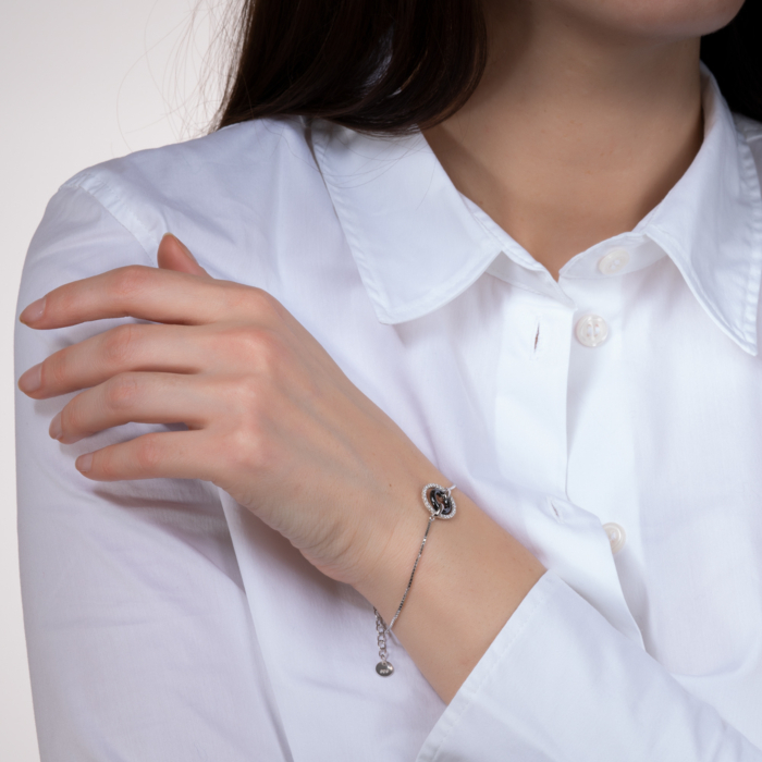 Срібний браслет з керамікою та фіанітами. Артикул SB1278-B-B/12/1