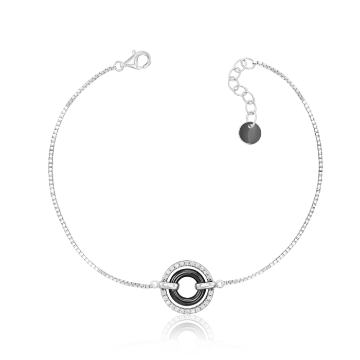 Срібний браслет з керамікою та фіанітами. Артикул SB1278-B-B/12/1