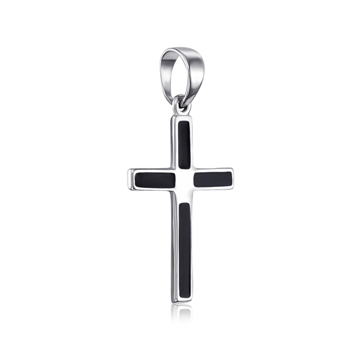 Срібний хрестик з чорною емаллю. Артикул 31303/12/1/389