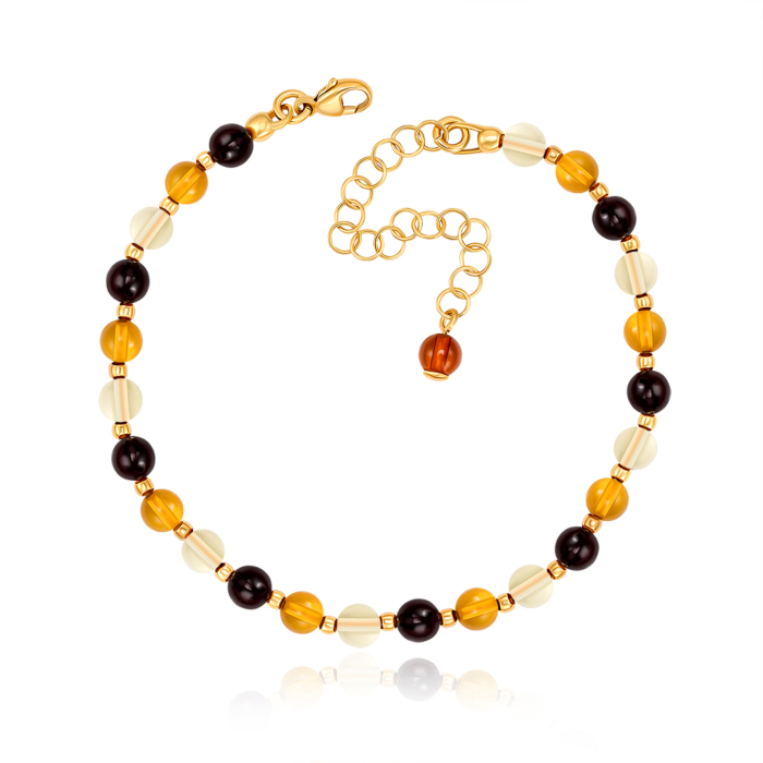 Срібний позолочений браслет з бурштином. Артикул AuBBM.5mm-B/20/2787