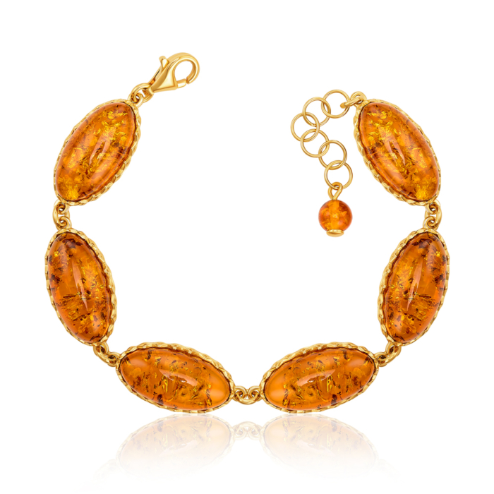 Срібний позолочений браслет з бурштином. Артикул B601C-GP-B/20/2787