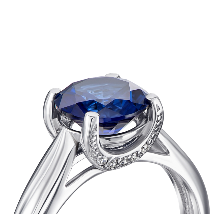 Срібна каблучка з сапфірами і фіанітами. Артикул 1354/1р-HSPH