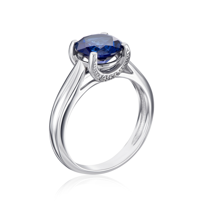 Срібна каблучка з сапфірами і фіанітами. Артикул 1354/1р-HSPH