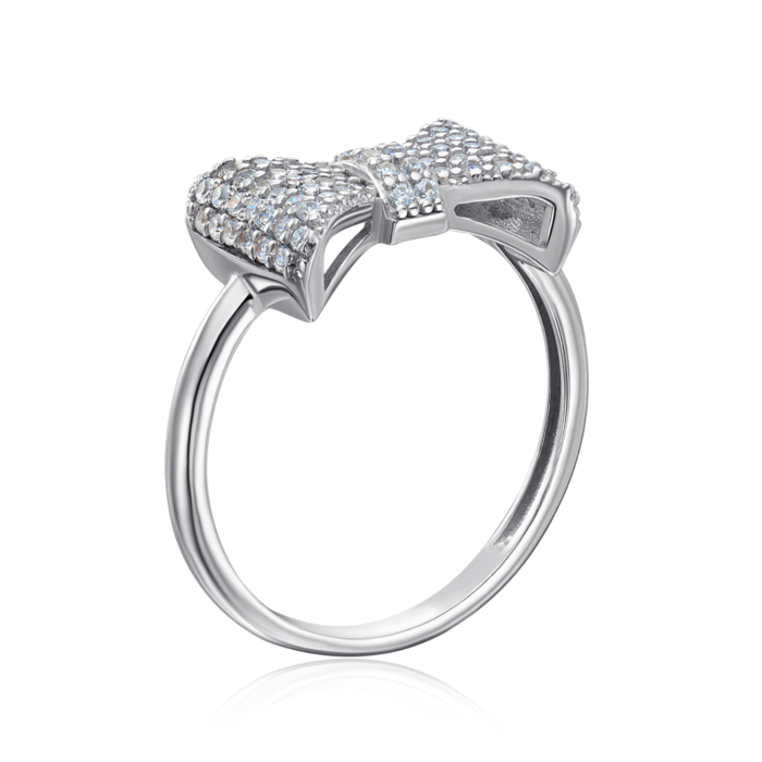 Серебряное кольцо «Бантик» с фианитами. Артикул 001352/12/1/1