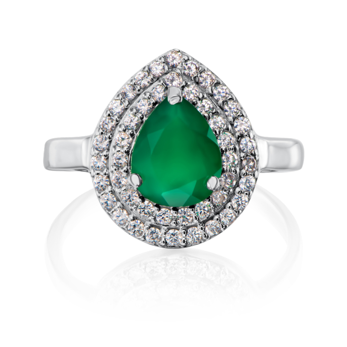 Серебряное кольцо с агатом и фианитами. Артикул R591-R/12/7201