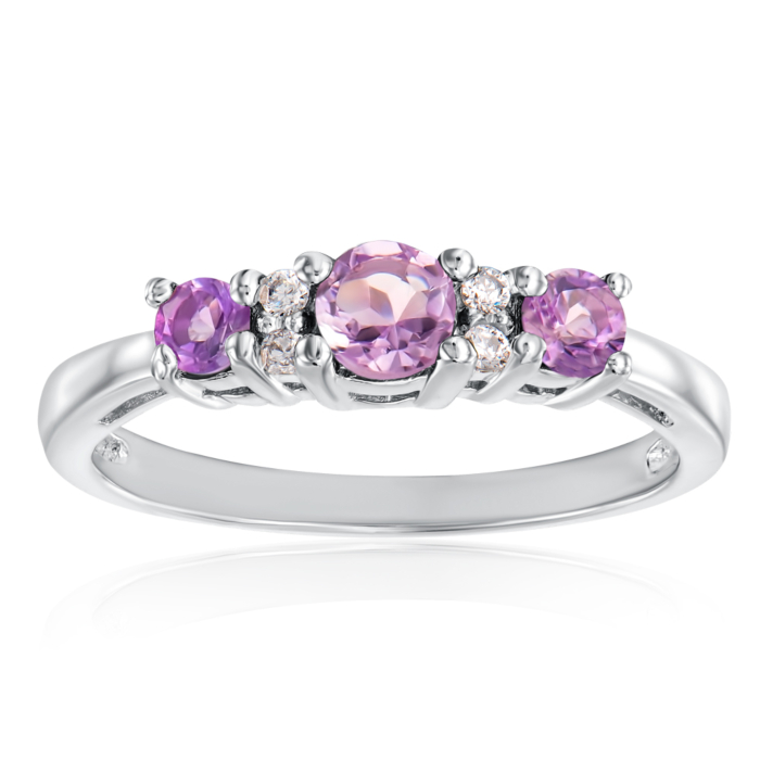 Серебряное кольцо с аметистом и фианитами. Артикул R206-R/12/6902