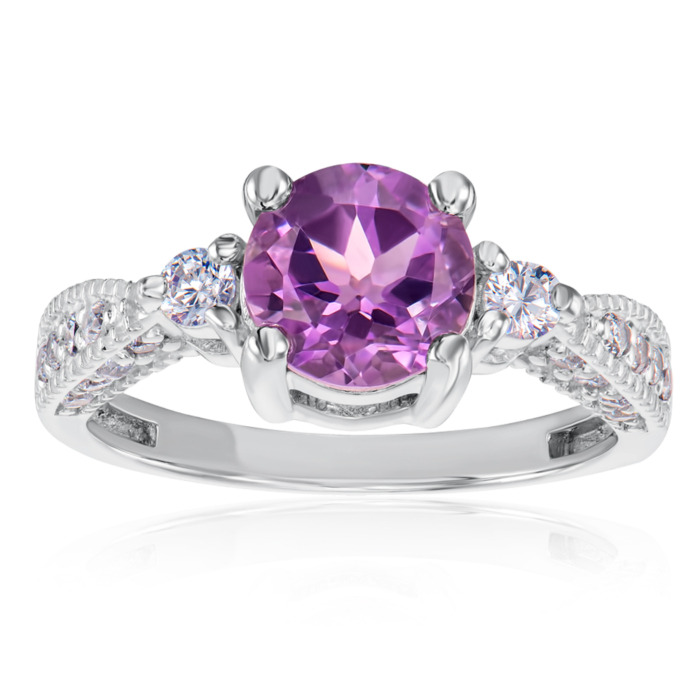 Серебряное кольцо с аметистом и фианитами. Артикул R210-R/12/5630