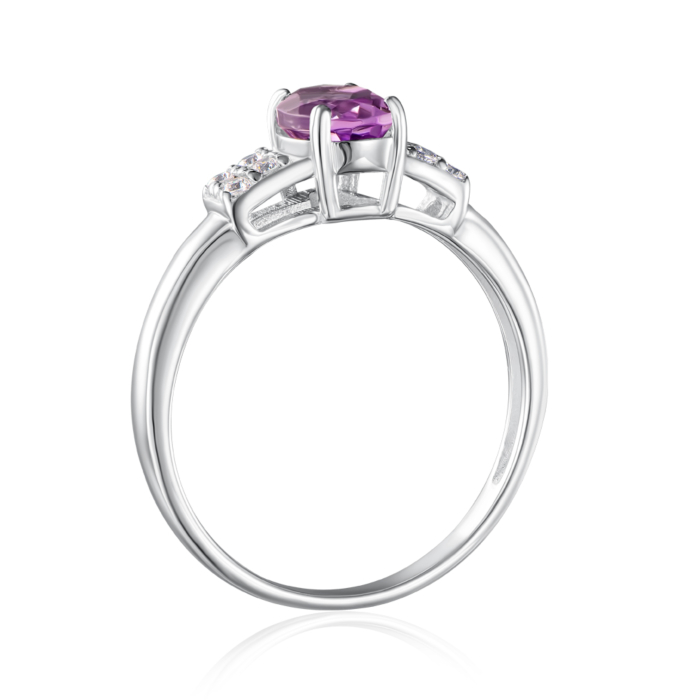 Серебряное кольцо с аметистом и фианитами. Артикул R561-R/12/5134