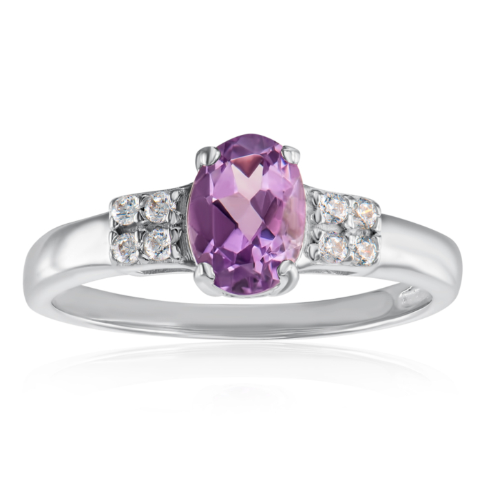 Серебряное кольцо с аметистом и фианитами. Артикул R561-R/12/5134