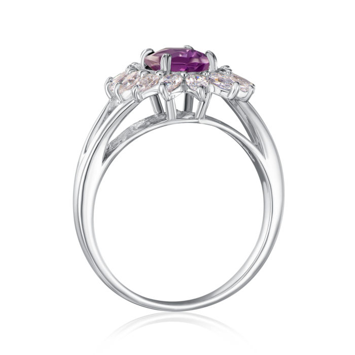 Срібна каблучка з аметистом і фіанітами. Артикул R599-R/12/5272