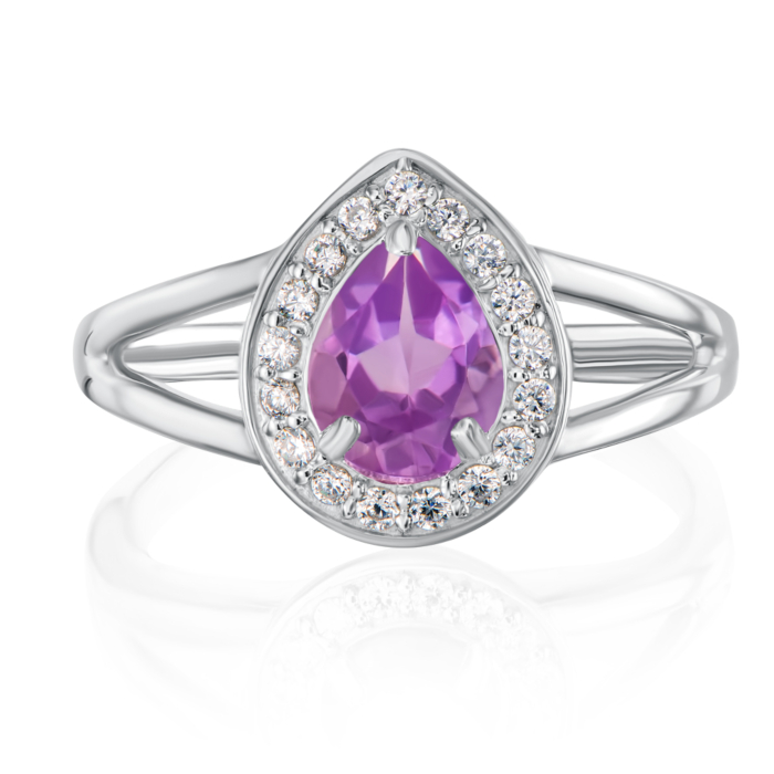 Срібна каблучка з аметистом і фіанітами. Артикул R732-R/12/6456