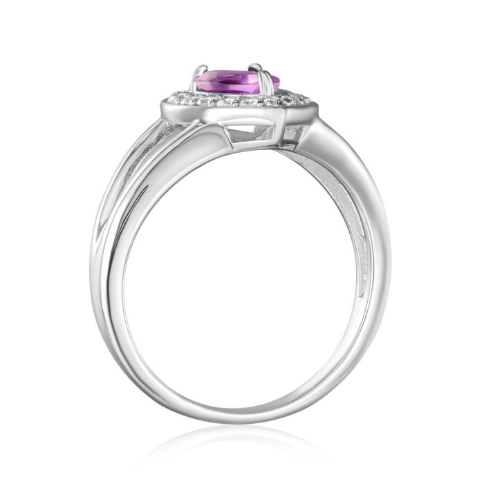 Срібна каблучка з аметистом і фіанітами. Артикул R732-R/12/6456