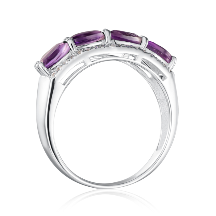 Серебряное кольцо с аметистом и фианитами. Артикул R76-R/12/5509