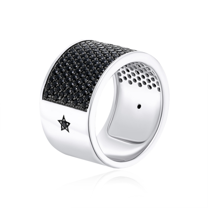 Срібна каблучка з чорними фіанітами. Артикул OL01819A-R/12/526