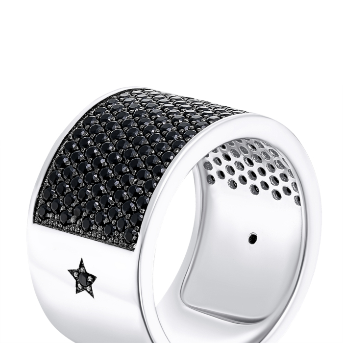 Срібна каблучка з чорними фіанітами. Артикул OL01819A-R/12/526