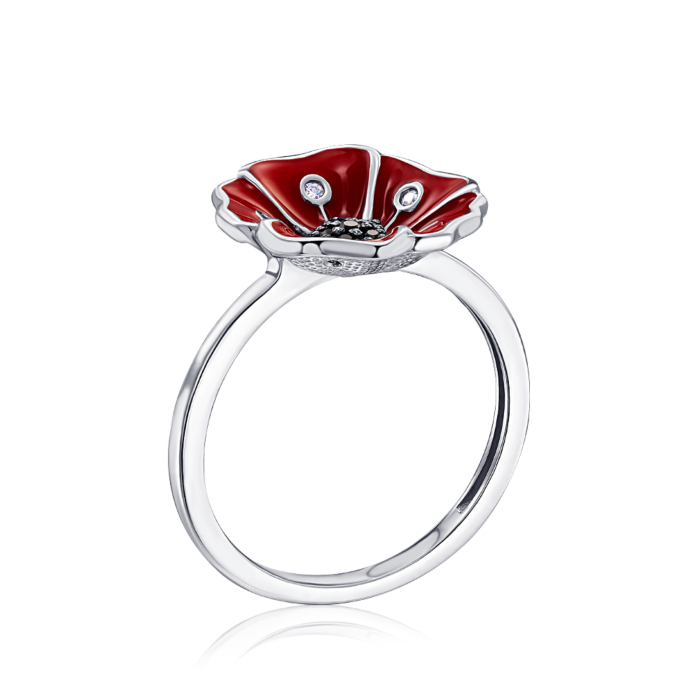 Срібна каблучка з емаллю і фіанітами. Артикул 001411/12/1/4103