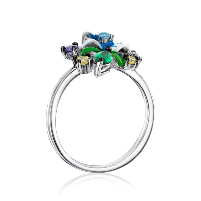 Серебряное кольцо с эмалью и фианитами. Артикул 11014RA2-R/12/3544