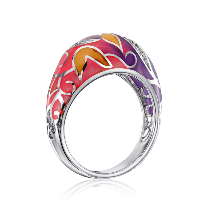 Серебряное кольцо с эмалью и фианитами. Артикул 12039RA2-R/12/3468