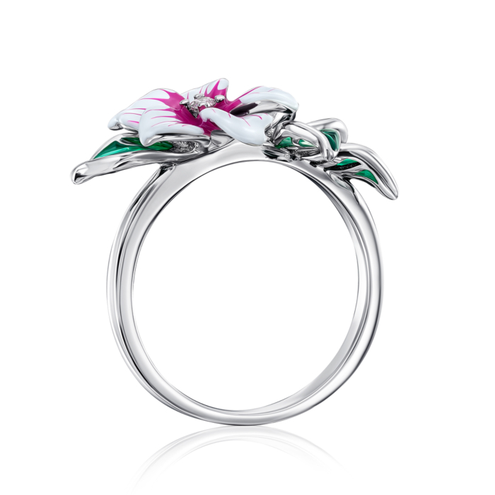 Серебряное кольцо с эмалью и фианитами. Артикул 12069RA1-R/12/3499