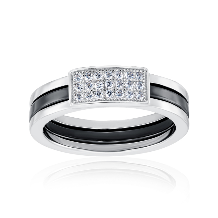 Серебряное кольцо с керамикой и фианитами Артикул RSS0662-B-R/12/1