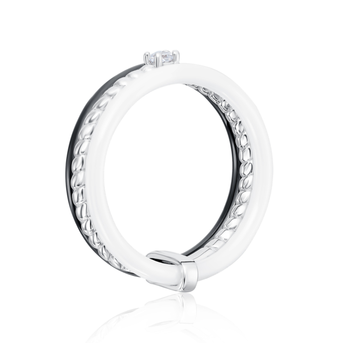 Серебряное кольцо с керамикой и фианитами. Артикул SR1382-BW-R/12/1