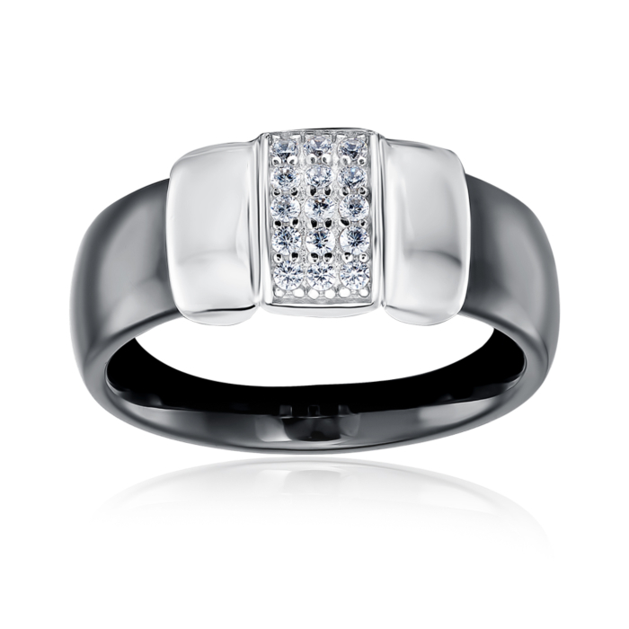 Серебряное кольцо с керамикой и фианитами. Артикул SR2546-B-R/12/1
