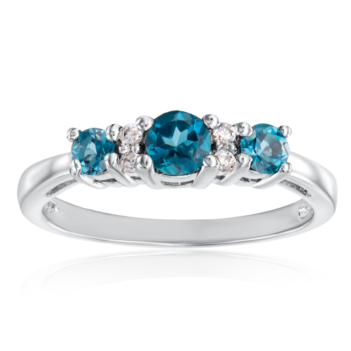 Серебряное кольцо с London топазом и фианитами. Артикул R206-R/12/7205