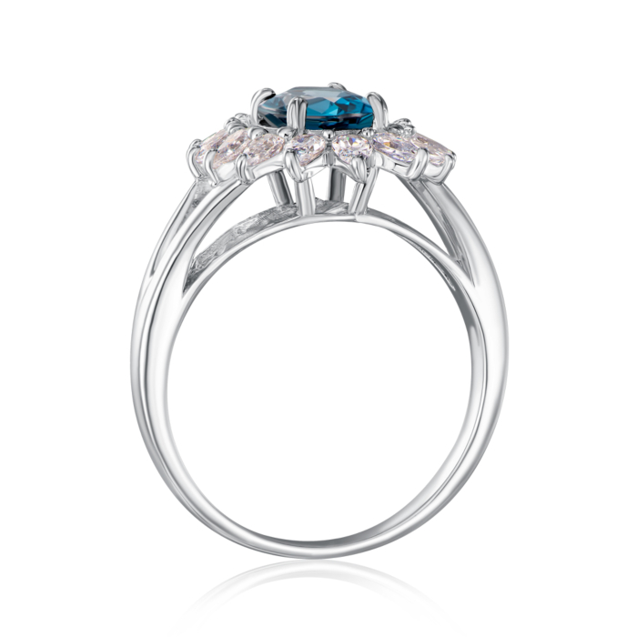 Срібна каблучка з London топазом і фіанітами. Артикул R599-R/12/5505