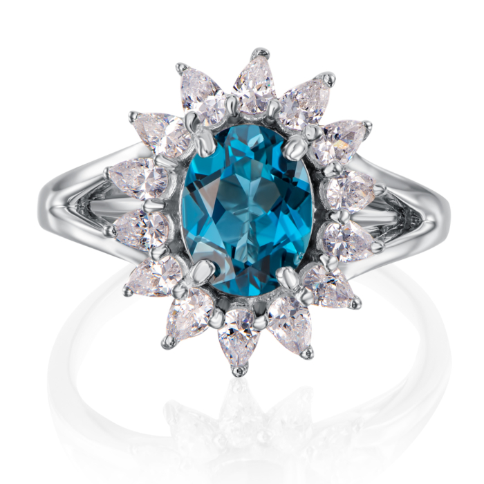 Срібна каблучка з London топазом і фіанітами. Артикул R599-R/12/5505