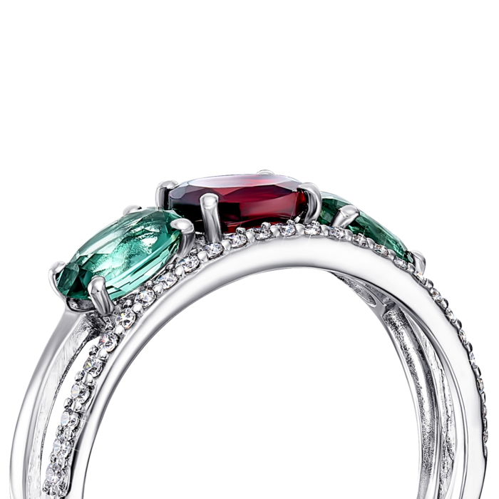 Срібна каблучка з міксом каменів. Артикул 1408/1p-GARNQG